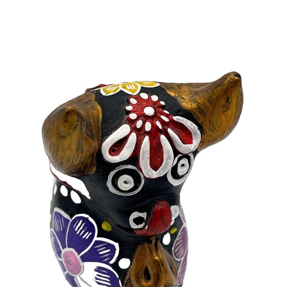 Hand Painted Black Floral Torito de Pucará Folk Art Pottery Bull Figurine Peru - Picture 11 of 16